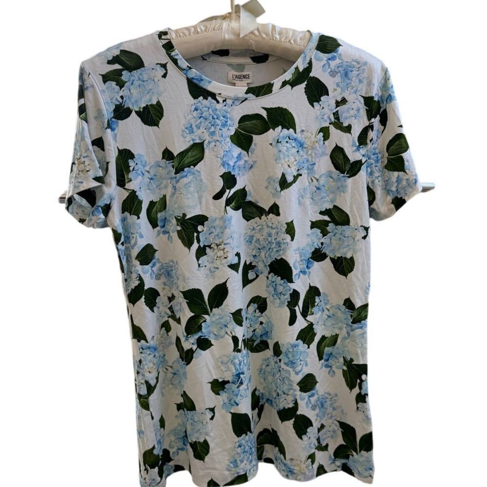 L'AGENCE Classic Tee -  Ressi Fitted Crewneck Hydrangea Floral - Size M - Picture 2 of 6